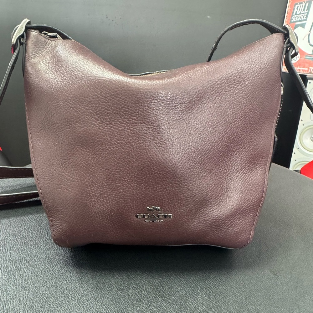 COACH  Dufflette Pebbled
Leather Crossbody Bag Color Wine